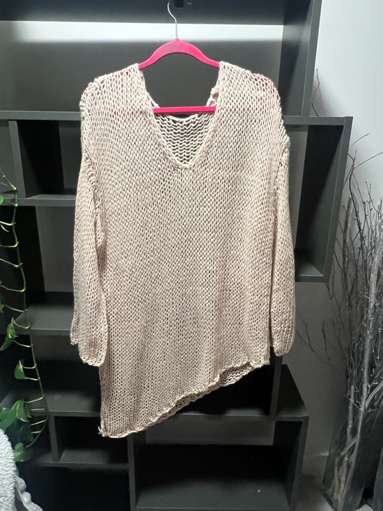 Sweaters - ☀️ Asymmetrical Open Knit V-Neck Sweater - Beige